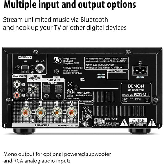 Denon RCD-M41 CD Receiver (With Bluetooth & FM Tuner) - Black